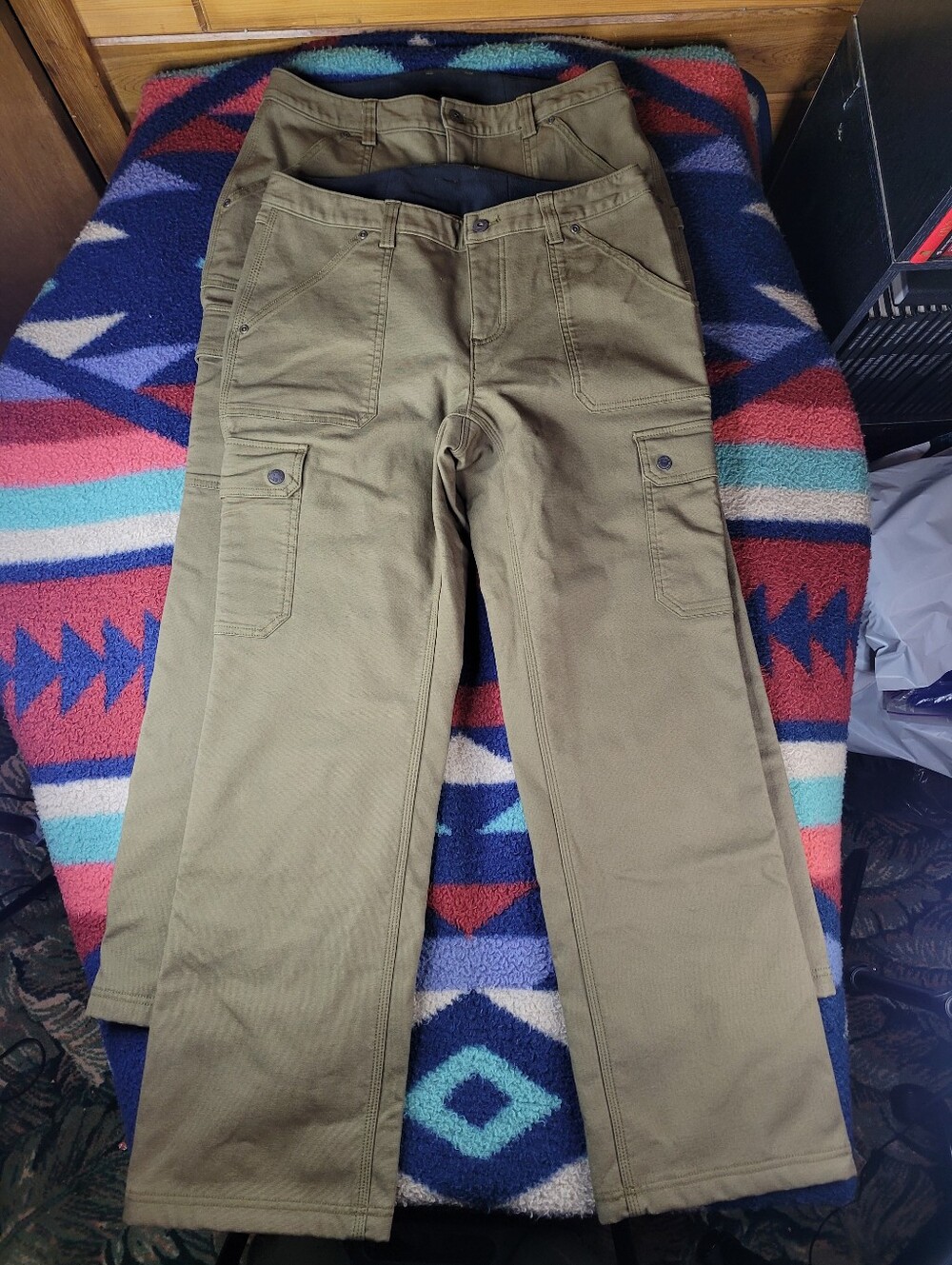 Lot of 2 Duluth Trading Co Cargo Pants Womens 10 x 31 Fleece Lined Beige Brown